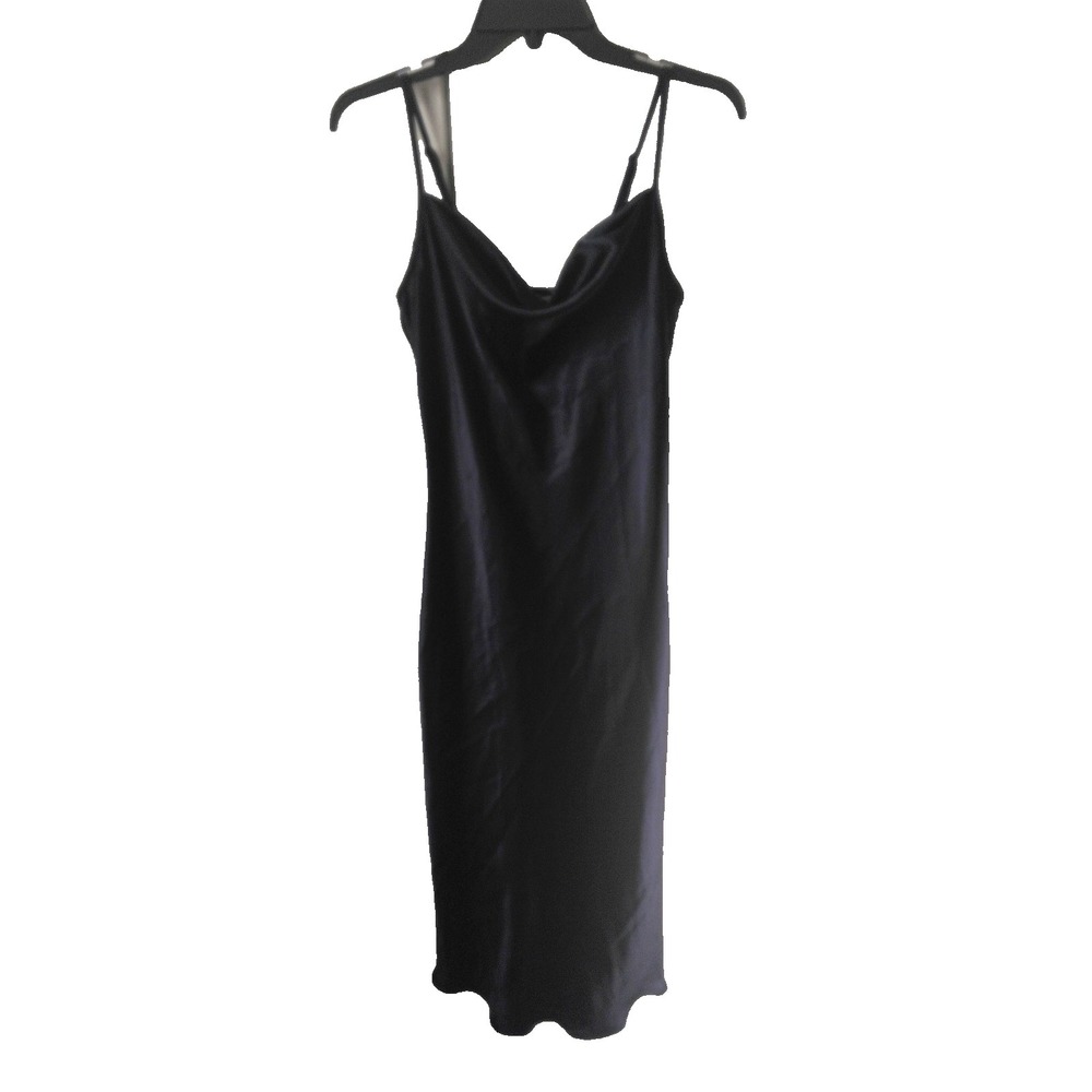Y2K Bebe  Whimsigoth  Dark Fairy Satin Slip Dress Size S Navy Cowl Neck